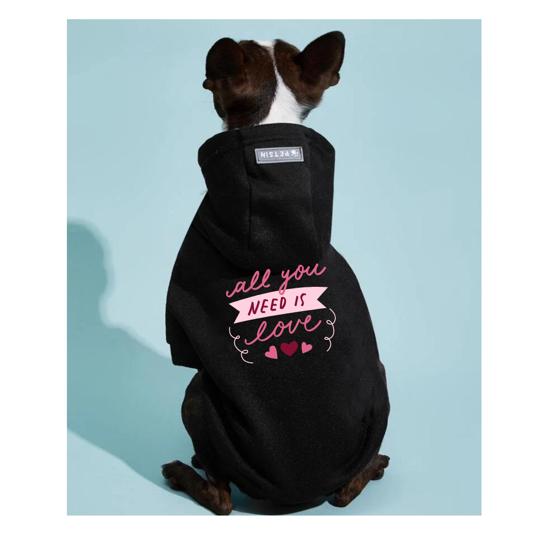 Pet Hoodie Black Small Dogs Printed All You Need Is Love