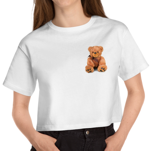 Cropped White T Shirt Printed Teddy Bear