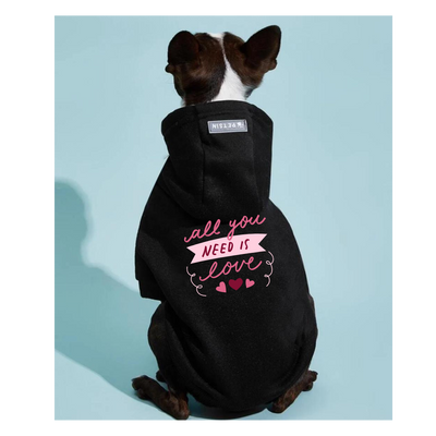 Pet Hoodie Black Small Dogs Printed All You Need Is Love