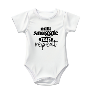 Baby Bodysuit Onesie Printed Milk Nap Snuggle Repeat
