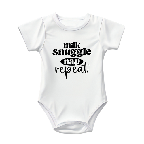 Baby Bodysuit Onesie Printed Milk Nap Snuggle Repeat