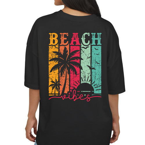 OVERSIZE Black Half Sleeves Tshirt Beach Lady
