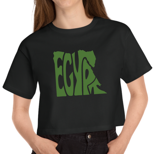 Cropped Black T Shirt Printed Egypt Map Font