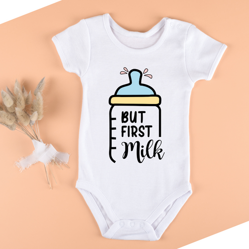 Baby Bodysuit Onesie But First Milk Two