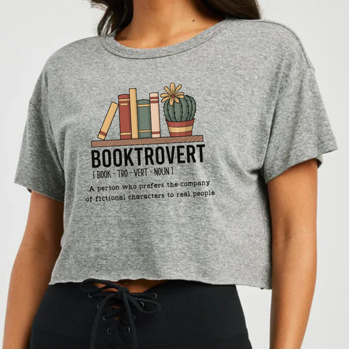 Cropped Heather Grey T Shirt Printed Booktrovert