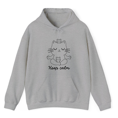 Heather Grey Hoodie Printed Keep Calm Kitty