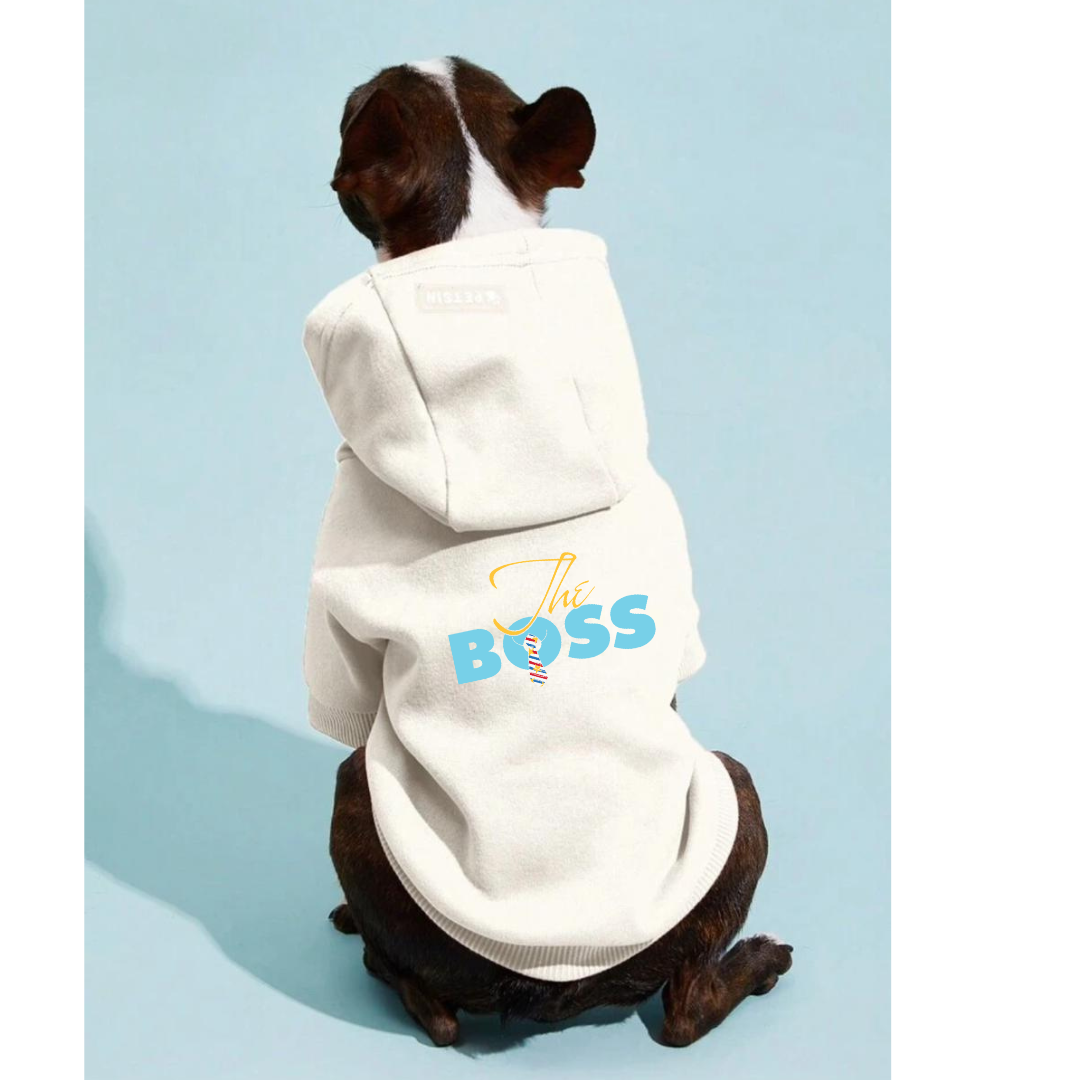 Pet Hoodie Beige Small Dogs Printed The Boss