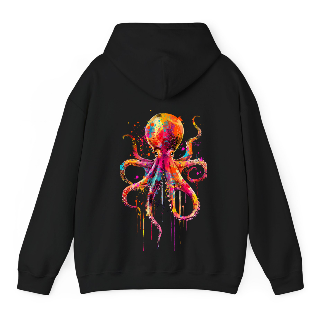 Black Hoodie Printed Dripping Octopus