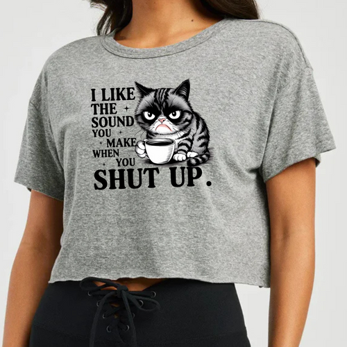 Cropped Heather Grey T Shirt Printed I Like The Sound
