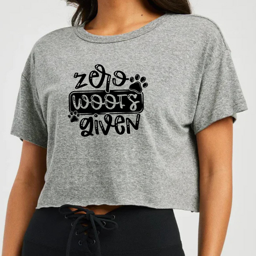 Cropped Heather Grey T Shirt Printed Zero Woofs Given