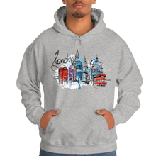 Load image into Gallery viewer, Heather Grey Hoodie Printed London Watercolor
