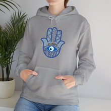 Load image into Gallery viewer, Heather Grey Hoodie Printed Khamsa Hand
