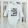 Baby Bodysuit Onesie Milk Poop Nap Repeat Long Sleeves