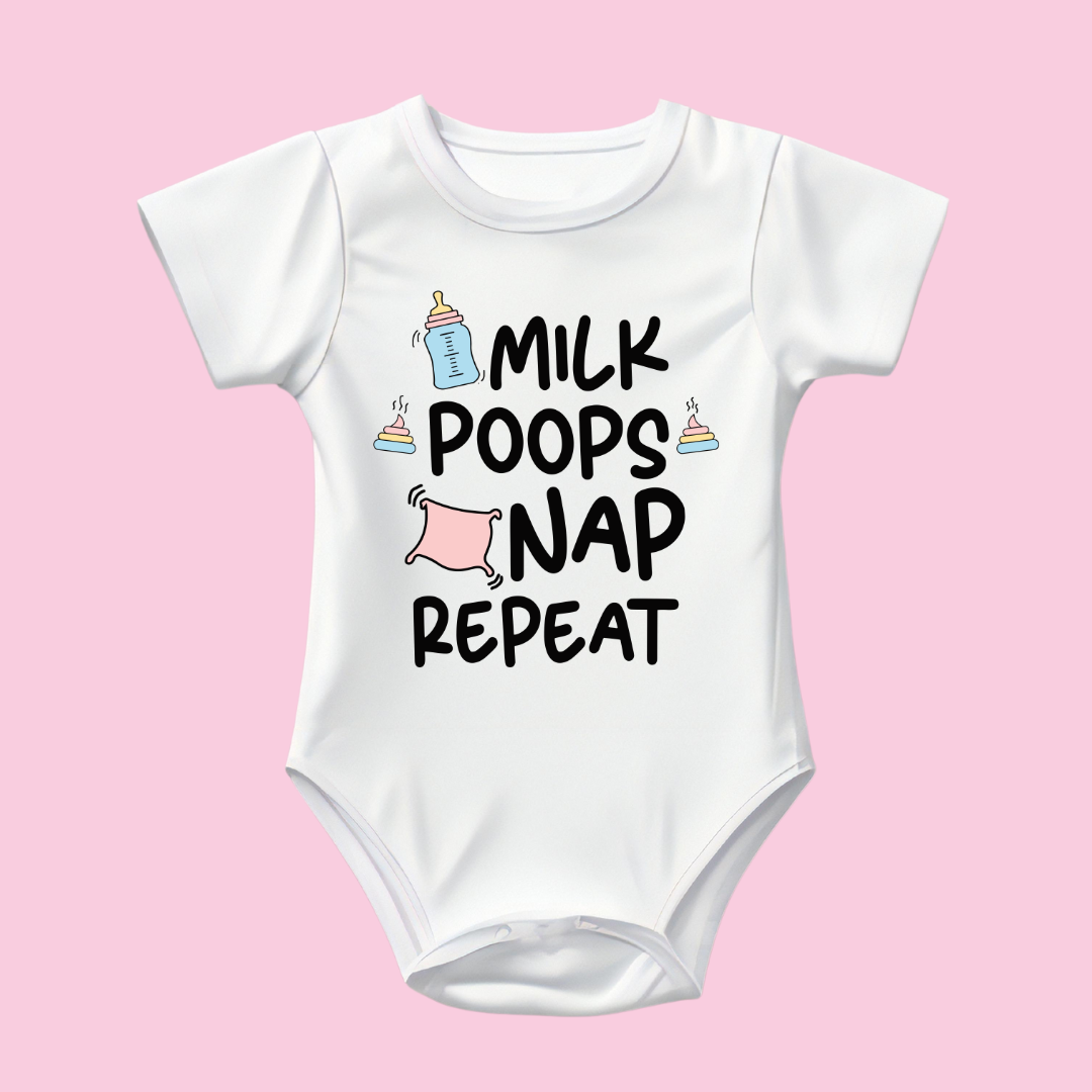 Baby Bodysuit Onesie Printed Milk Poops Nap Repeat