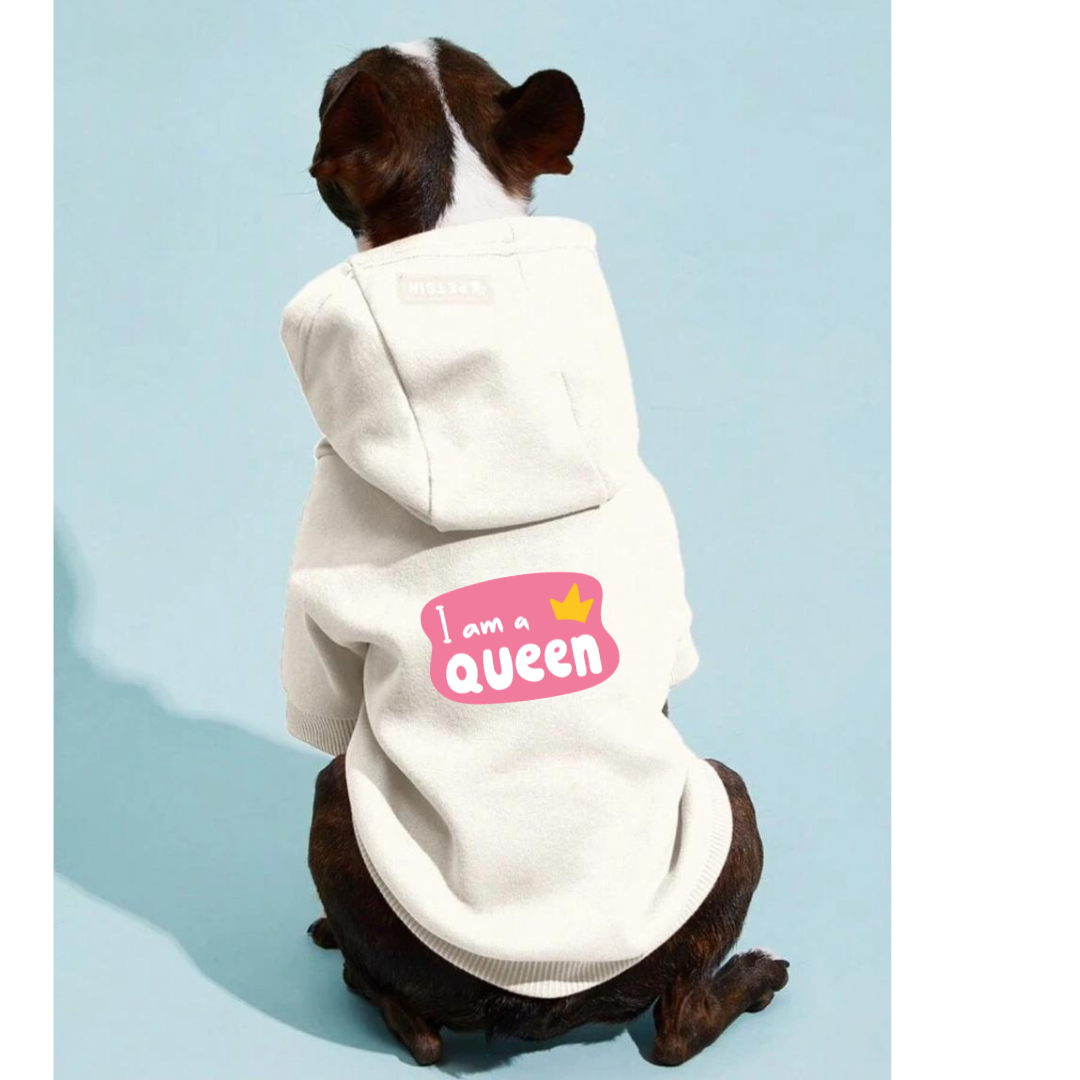 Beige Pet Hoodie Printed I m A Queen