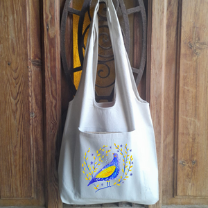 Pigeon Printed Tote Bag With Pocket