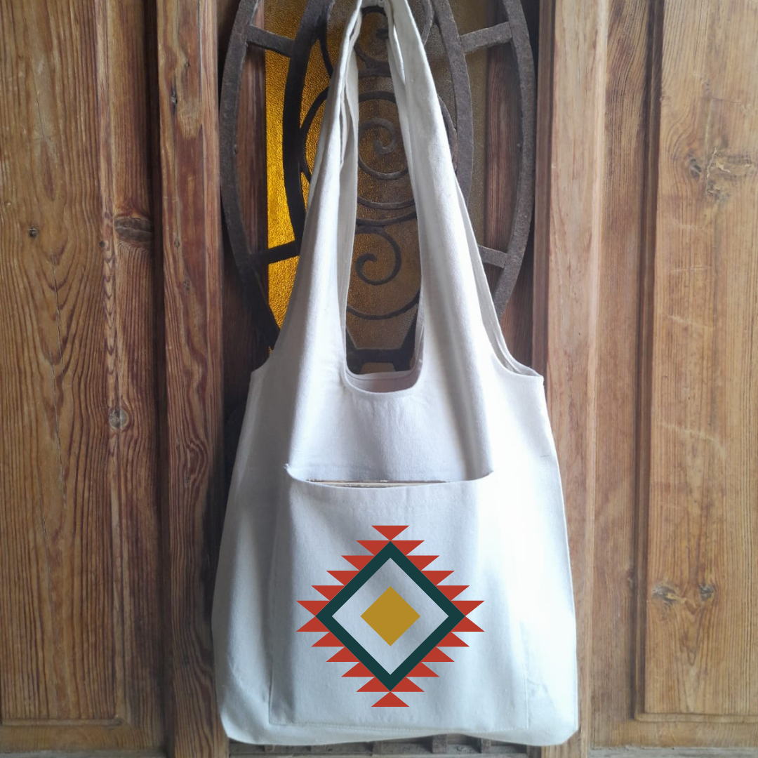 Aztec Square Printed Tote Bag With Pocket