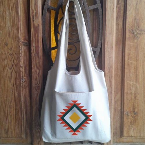 Aztec Square Printed Tote Bag With Pocket