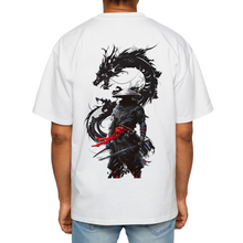 Load image into Gallery viewer, OVERSIZE White Half Sleeves Tshirt Printed Japanese Dragon Warrior
