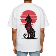 Load image into Gallery viewer, OVERSIZE White Half Sleeves Tshirt Printed Japanese Black Cat
