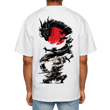 Load image into Gallery viewer, OVERSIZE White Half Sleeves Tshirt Printed Dragon and Samurai
