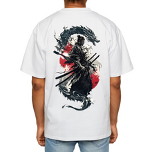 Load image into Gallery viewer, OVERSIZE White Half Sleeves Tshirt Printed Samurai Dragon Japanese
