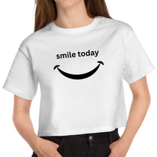 Load image into Gallery viewer, Cropped White T Shirt Printed Smile Today
