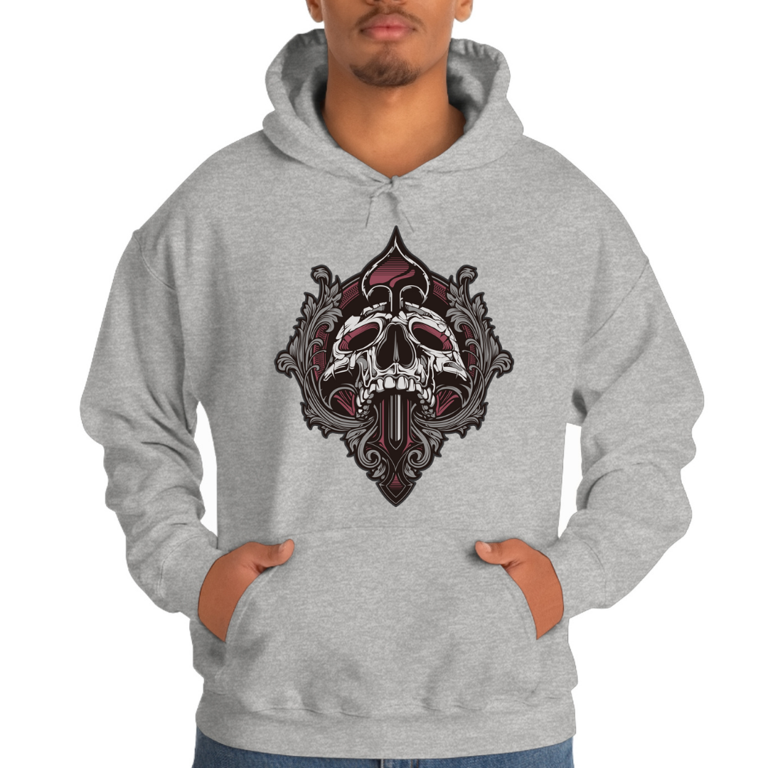 Heather Grey Hoodie Spade Skull