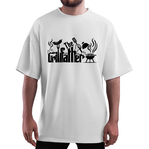 OVERSIZE White Half Sleeves Tshirt Printed The GrillFather