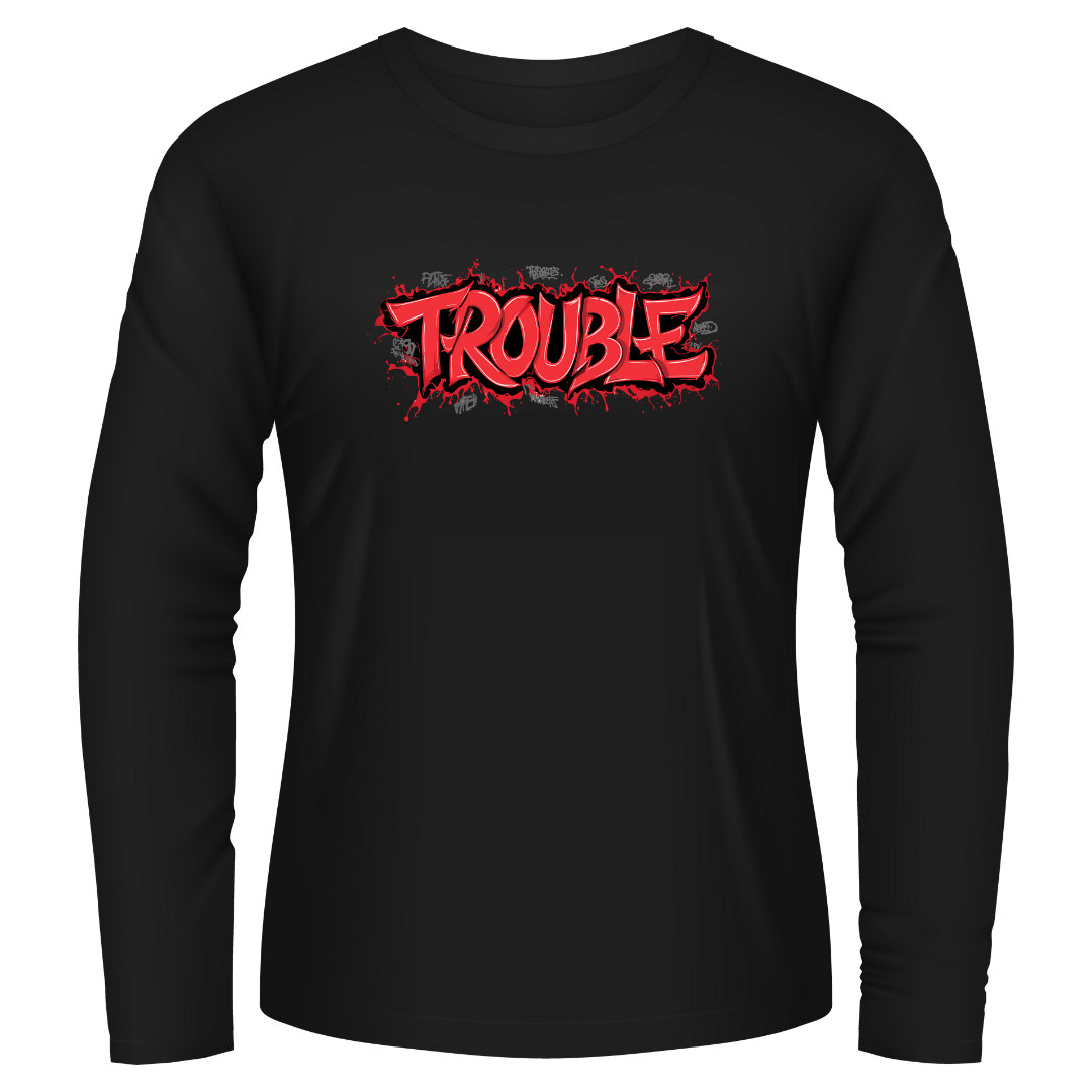 Black Tshirt Long Sleeves Printed Trouble