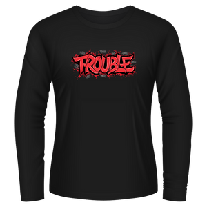 Black Tshirt Long Sleeves Printed Trouble