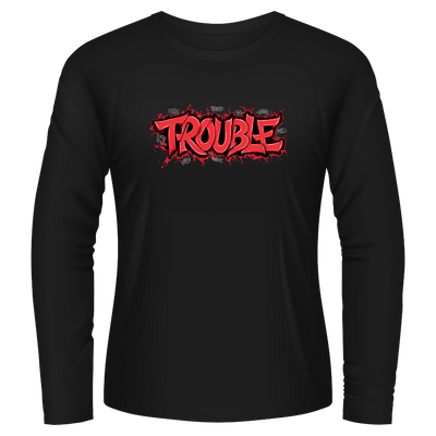 Black Tshirt Long Sleeves Printed Trouble