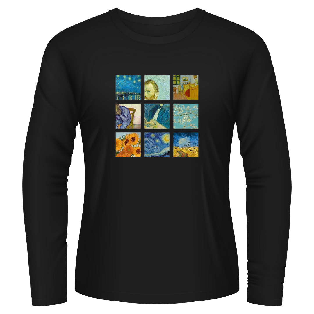 Black Tshirt Long Sleeves Printed Van Gogh