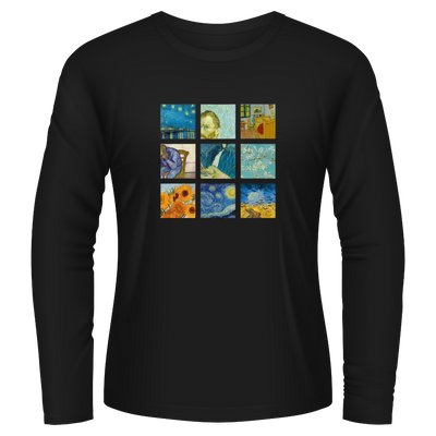 Black Tshirt Long Sleeves Printed Van Gogh