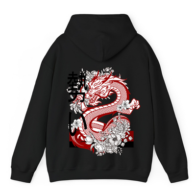 Black Hoodie Printed White Dragon