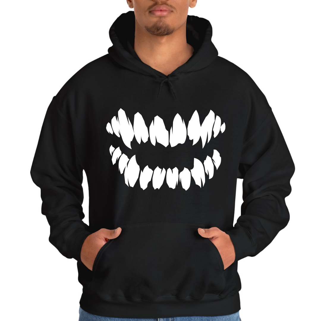 Black Hoodie Printed White Teeth