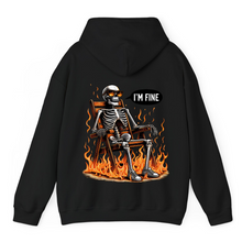 Load image into Gallery viewer, Black Hoodie Printed Im Fine Skeleton
