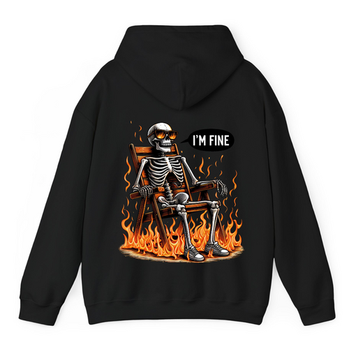 Black Hoodie Printed Im Fine Skeleton