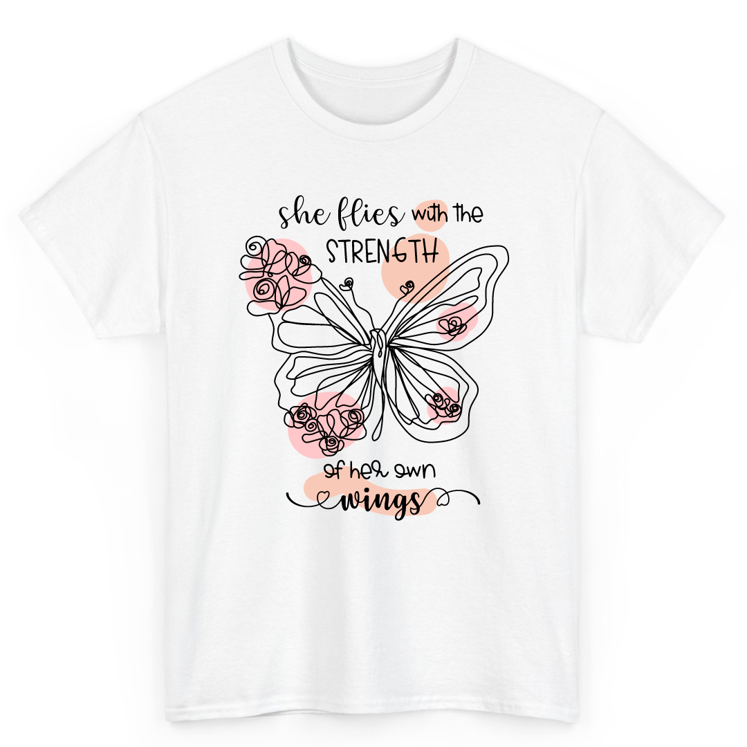 Tshirt Printed She Flies With The Strength Of Her Own Wings