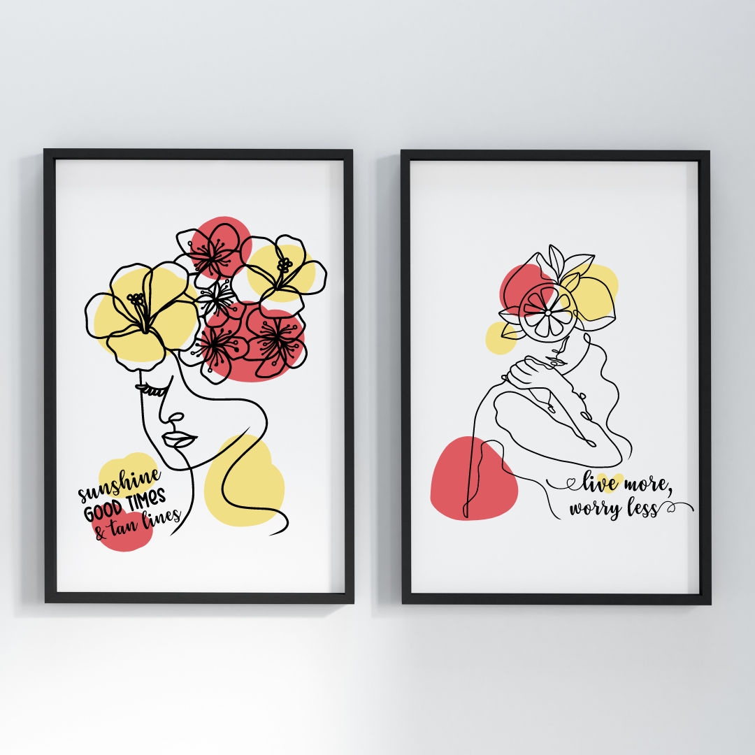 Floral Women Line Art Set of 2 Frames