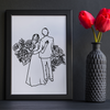 Floral Wedding Couple Drawing Printed Wall Art