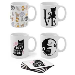 Cat Lovers Set of 4 Mugs & Coasters