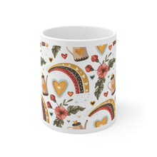 Load image into Gallery viewer, Boho Rainbow Hearts on White Printed Coffee Mug
