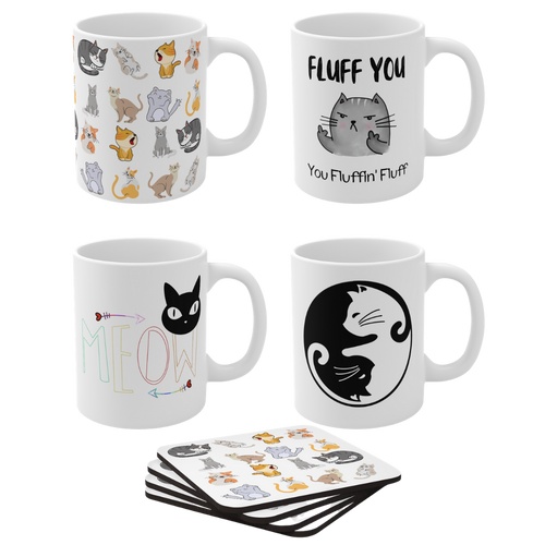 Meow Bundle 4 Mugs & Coasters