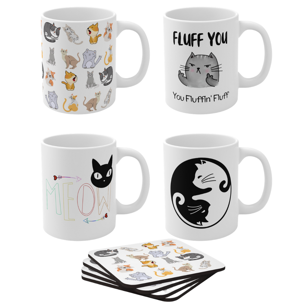 Meow Bundle 4 Mugs & Coasters