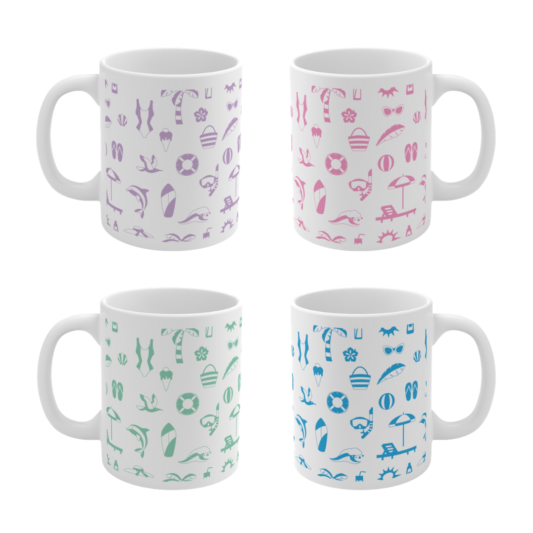 Beach Pattern Set of 4 Mugs