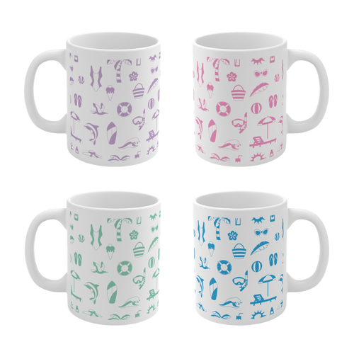 Beach Pattern Set of 4 Mugs