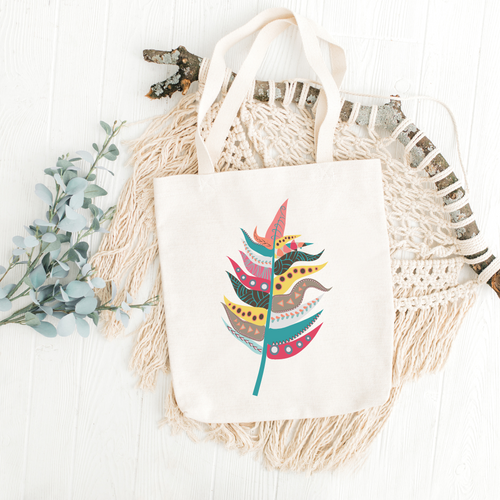 Colorful Feather Printed Tote Bag
