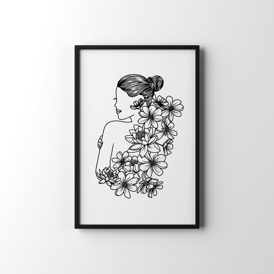 Floral Women Drawing Wall Art