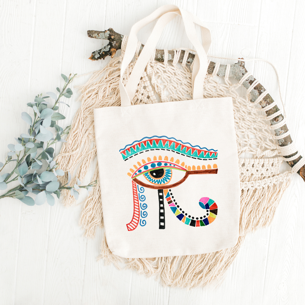Colorful Eye of Horus Printed Tote Bag
